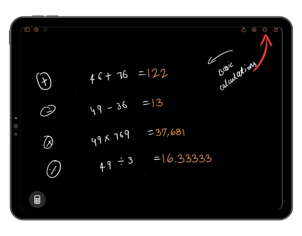 maths note menu