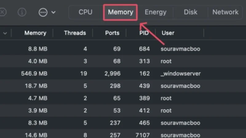 check mac memory usage