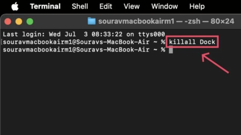 run killall dock command in terminal