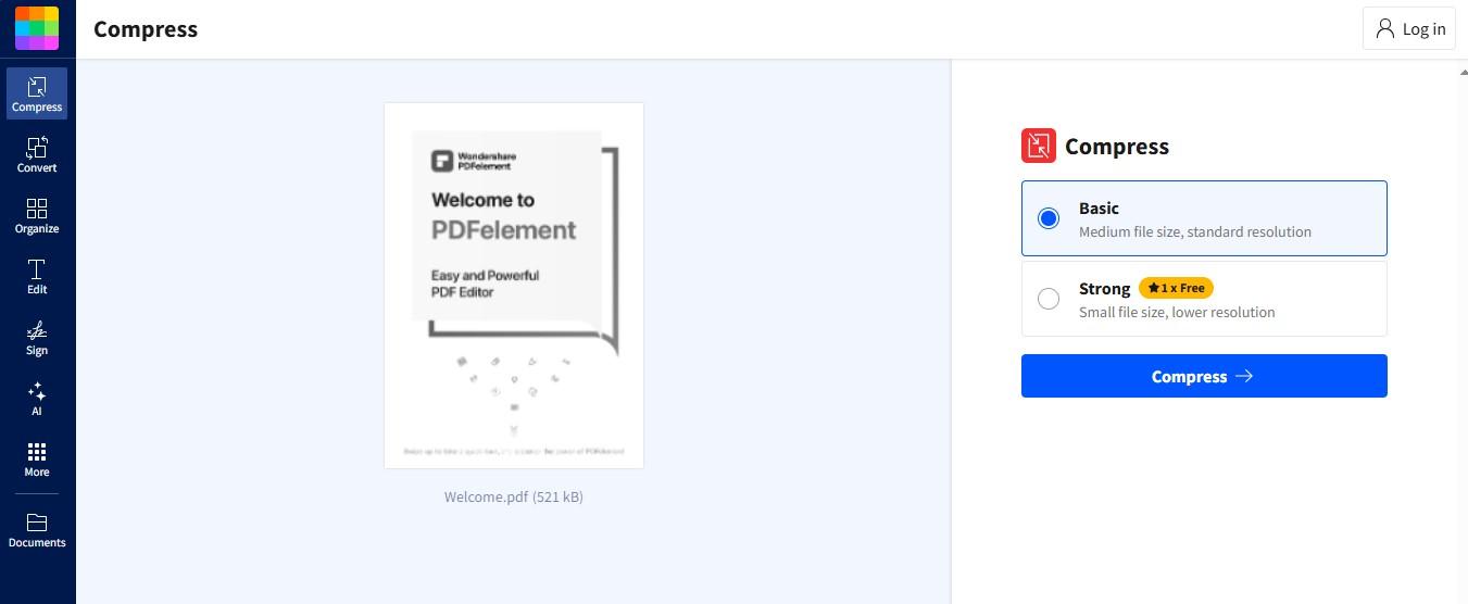 Wondershare PDF Compressor: średni lub mocny.