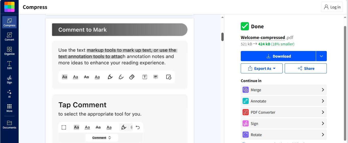 Antarmuka anotasi PDF dan alat kompresi.