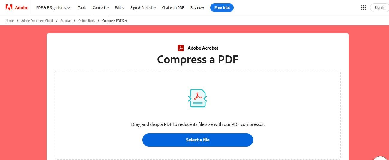 Instrumentul de compresie PDF online Adobe Acrobat