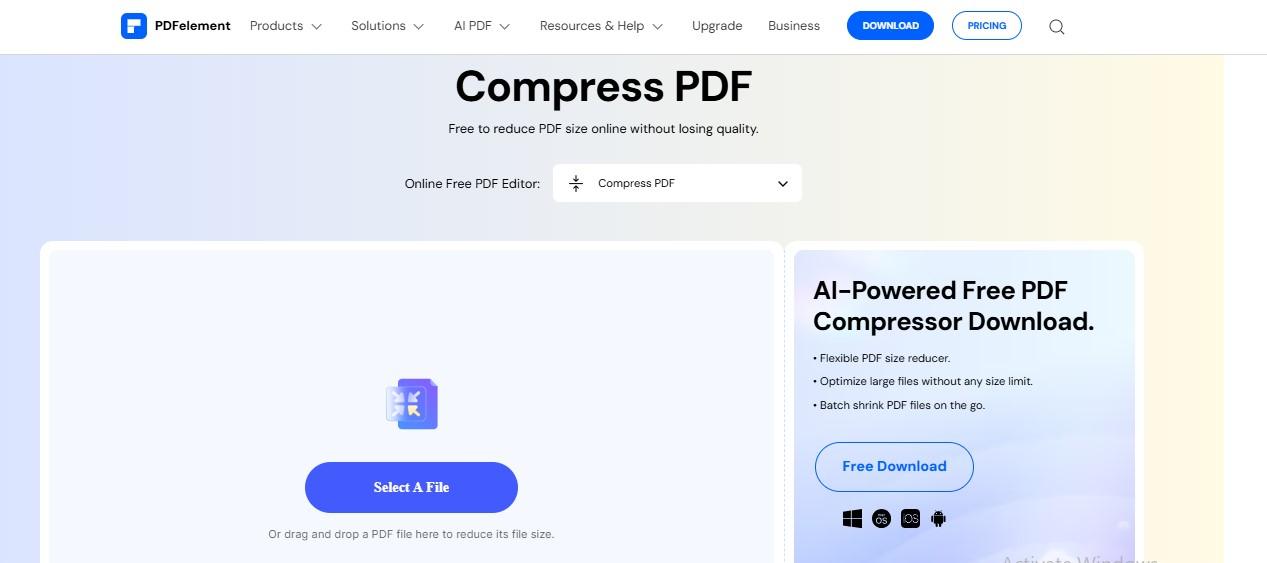 Strumento di compressione ed editor PDF online gratuito.