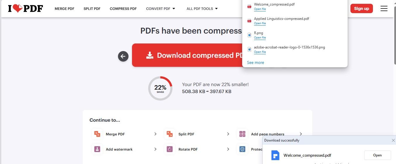 ฉันชอบภาพหน้าจอหน้าเว็บของเครื่องมือบีบอัด PDF