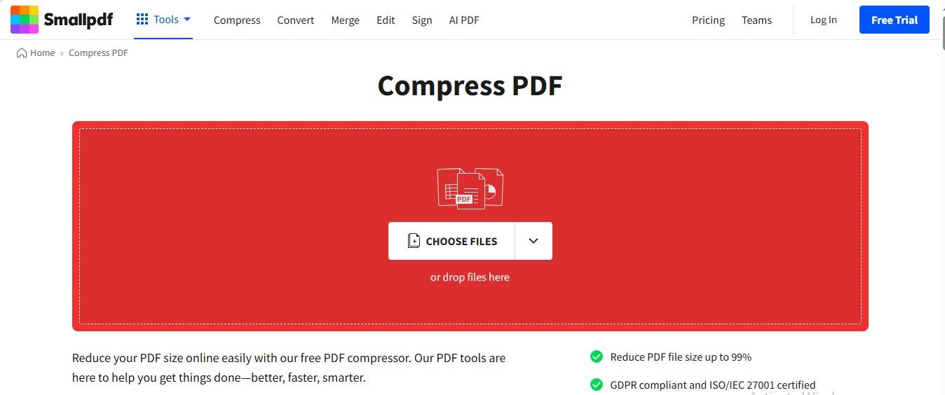 Ferramenta de compactação de PDF Smallpdf online