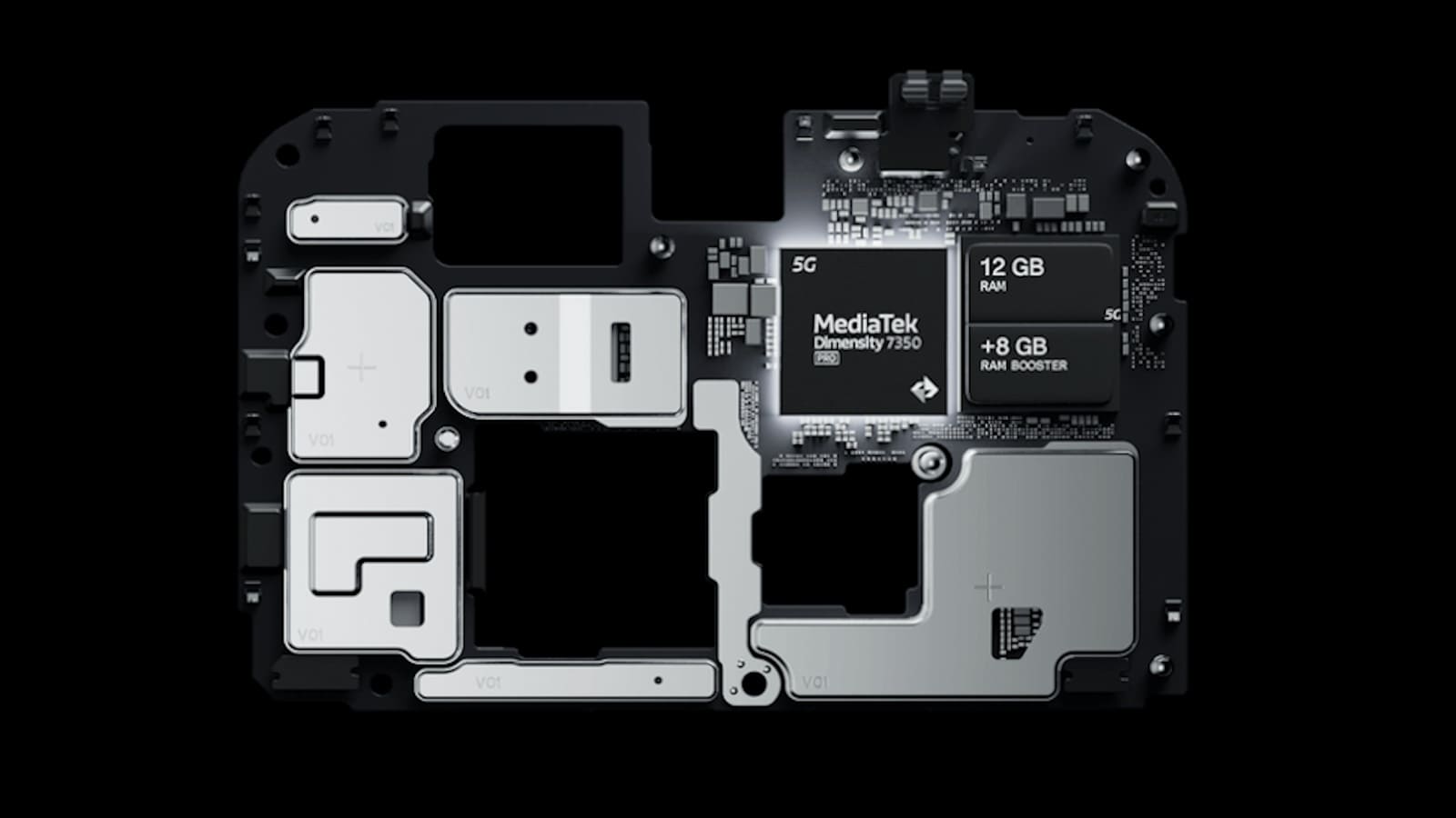 Chip MediaTek Dimensity 7350 Pro pada papan sirkuit