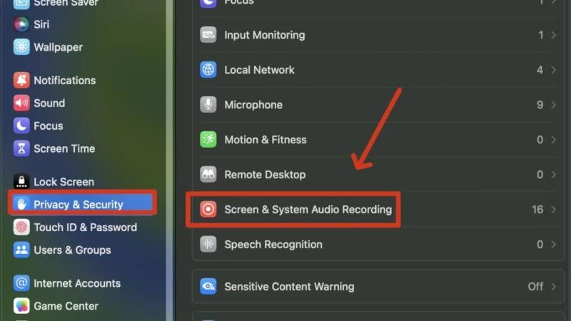 screen recording settings in macos