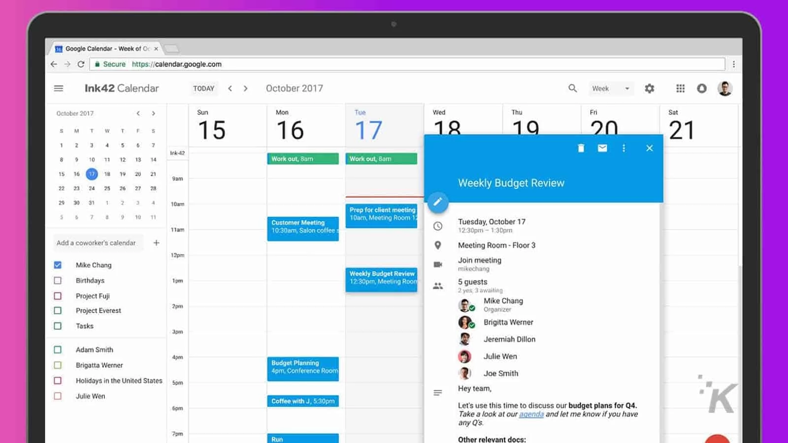 calendar google pe fundal violet