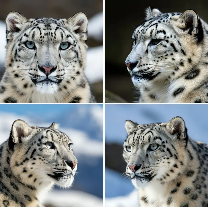 Imagen 3'ten bir kar leoparının yakın çekimi isteniyor.