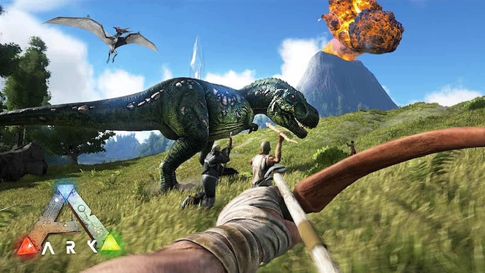 Joueurs attaquant un dinosaure dans Ark Survival Evolved