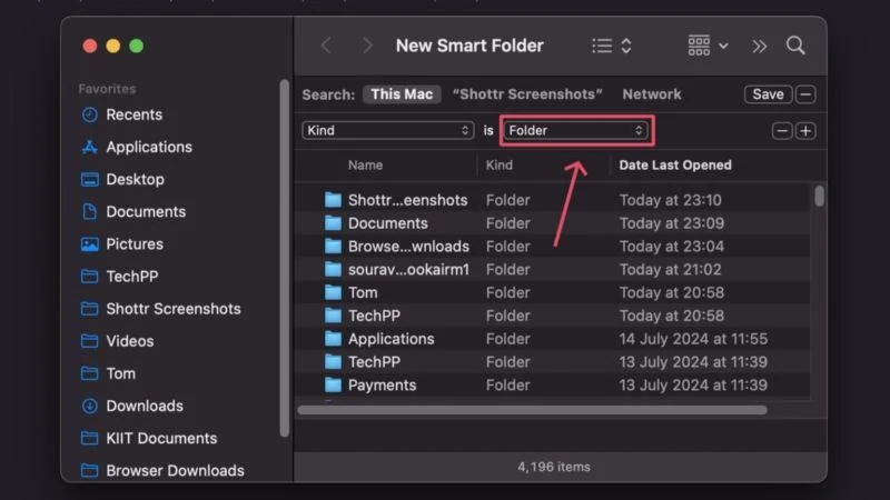 set search parameter in smart folder