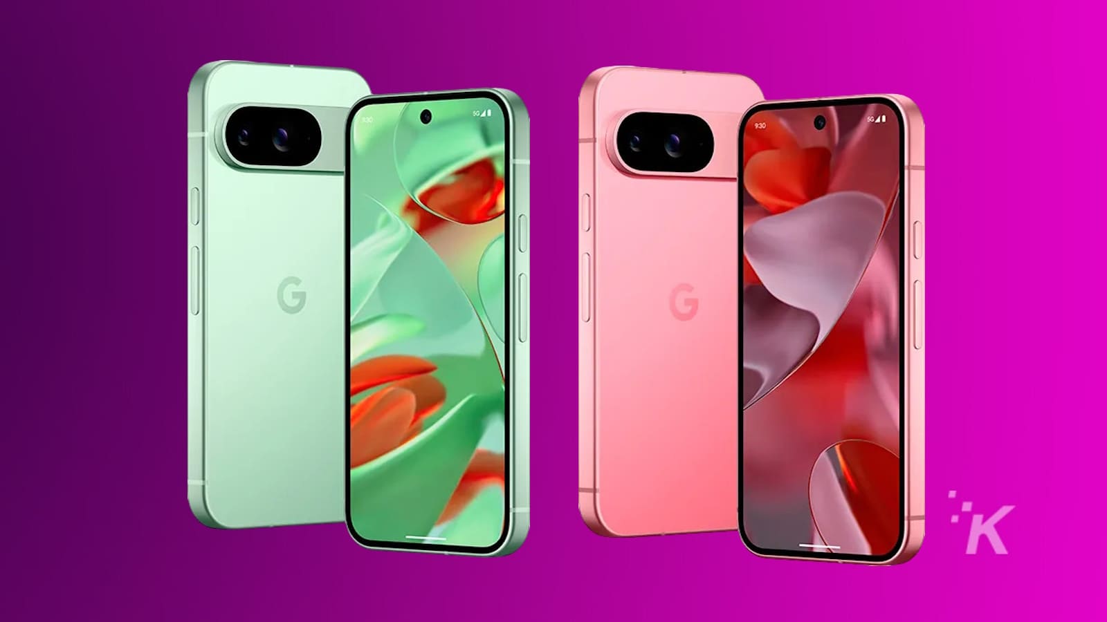 Smartphone Google verdi e rosa