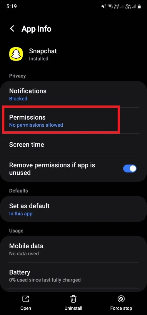 snapchat permissions