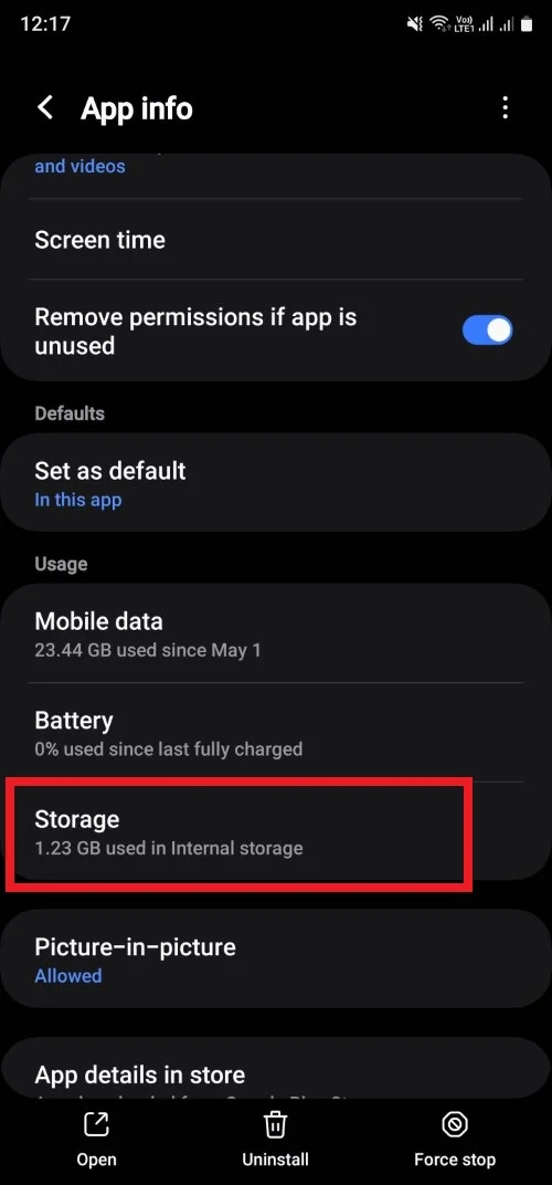 app storage settings