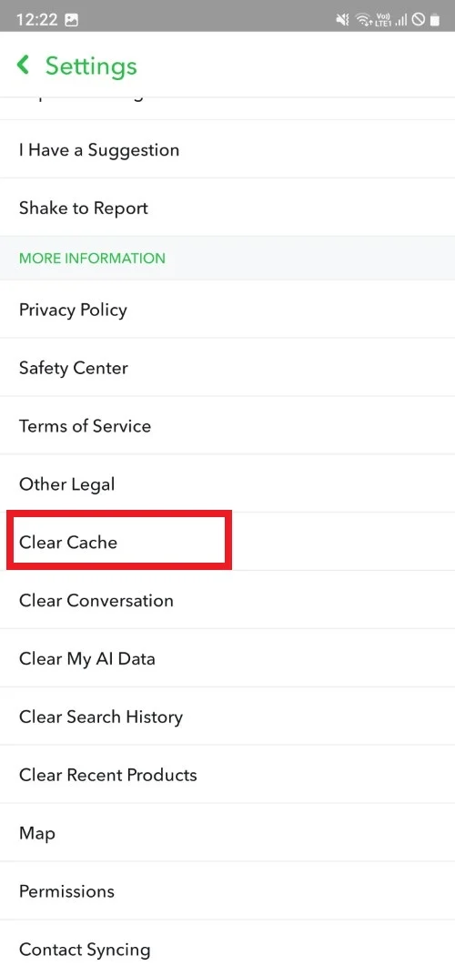 snapchat clear cache