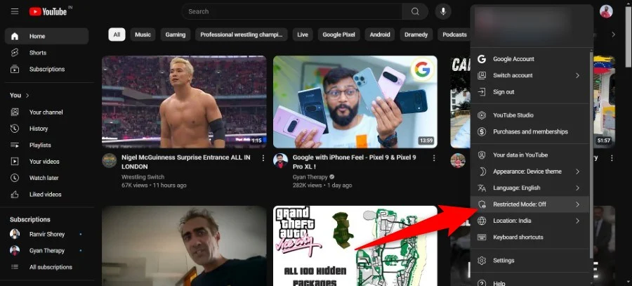 youtube menu