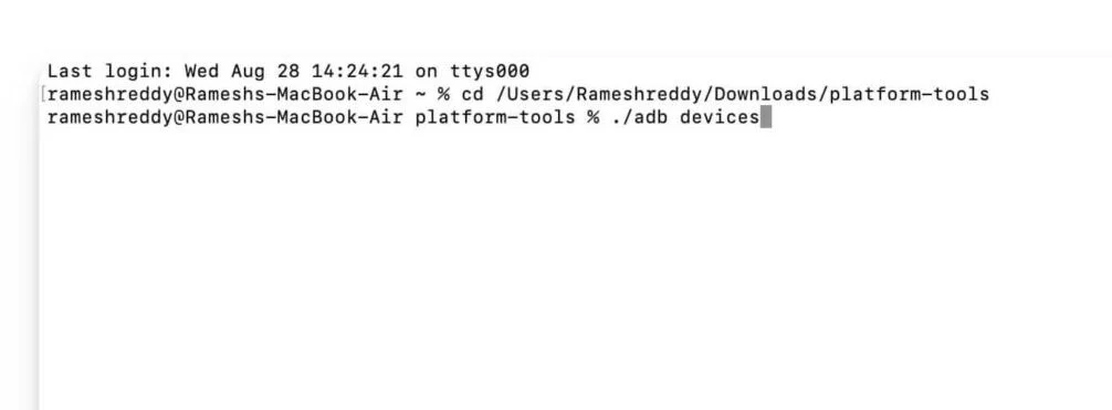 adb devices command on mac