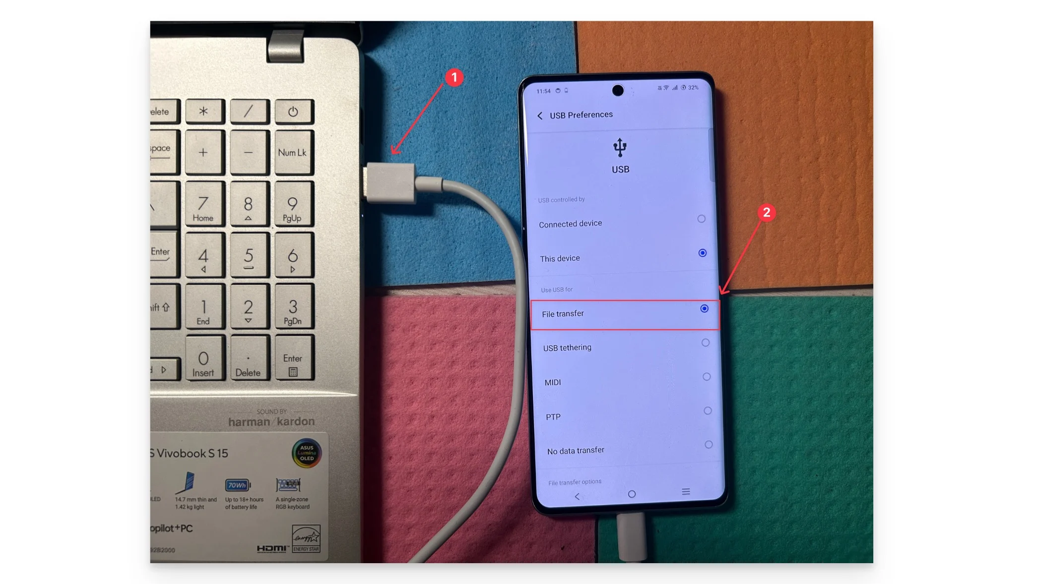 connect your mobile to pc and set it to file transfer