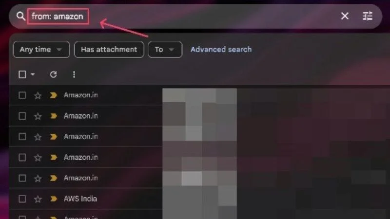 search for sender in search box