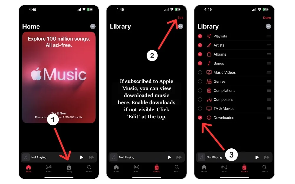 view downloaded music files in the music app