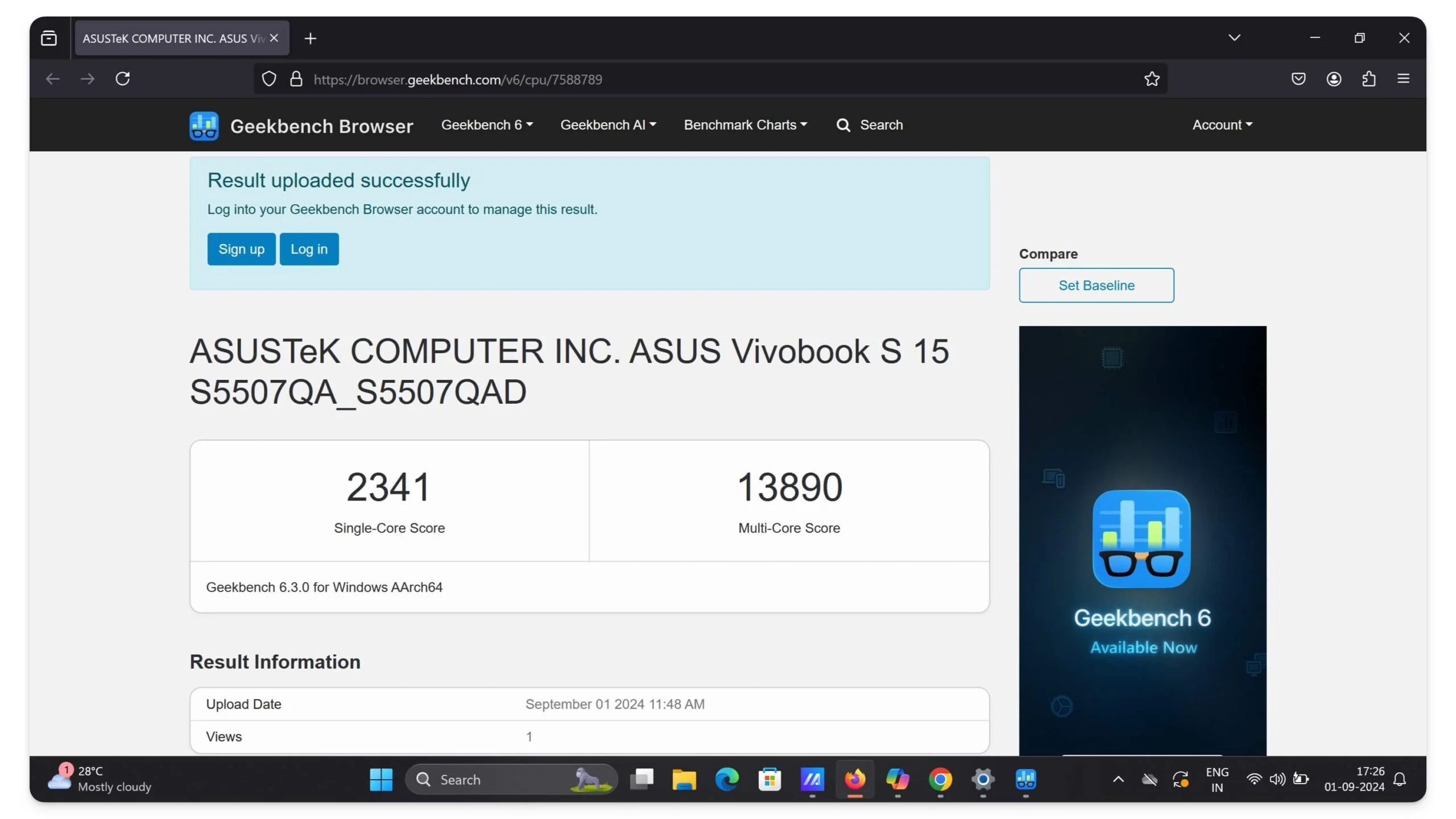 asus s15 cpu benchmark score