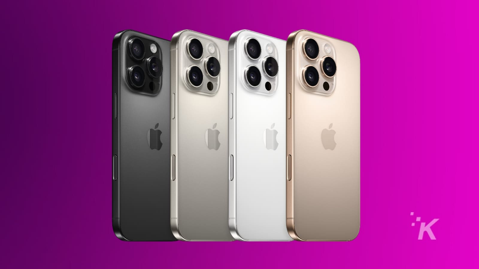 Modèles d'iPhone en quatre couleurs sur fond rose