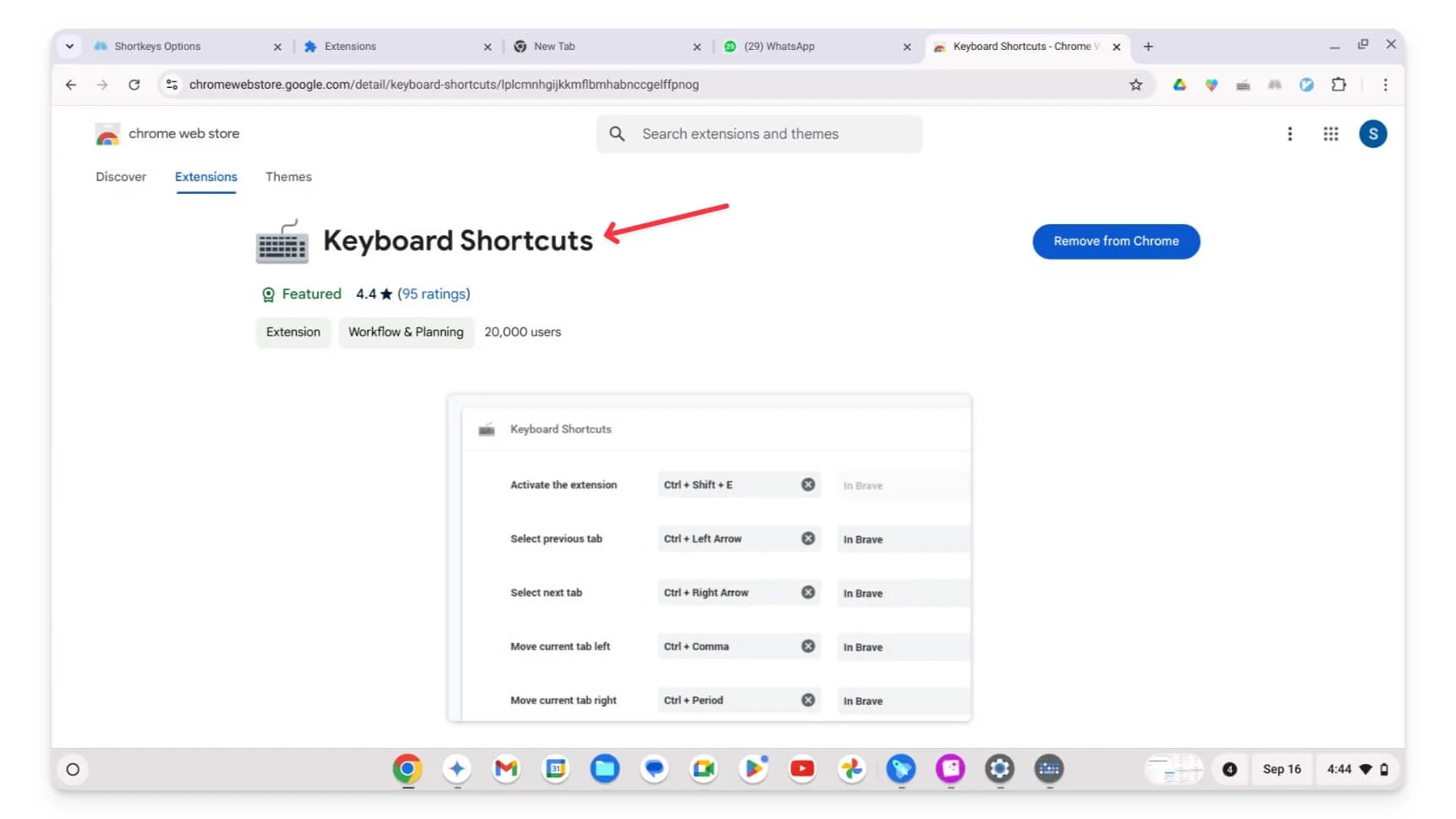 keyboard shortcuts extension