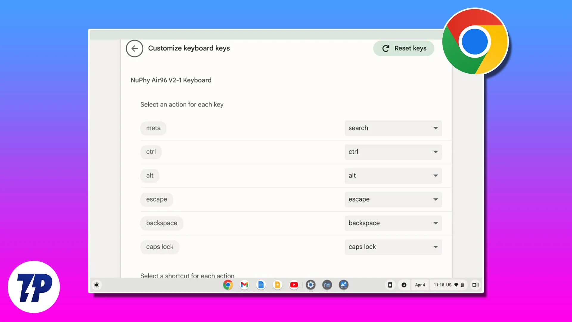 customize keyboard shortcuts on chromebook