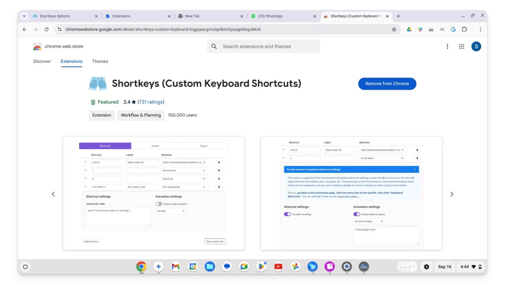 shortkeys chrome extension