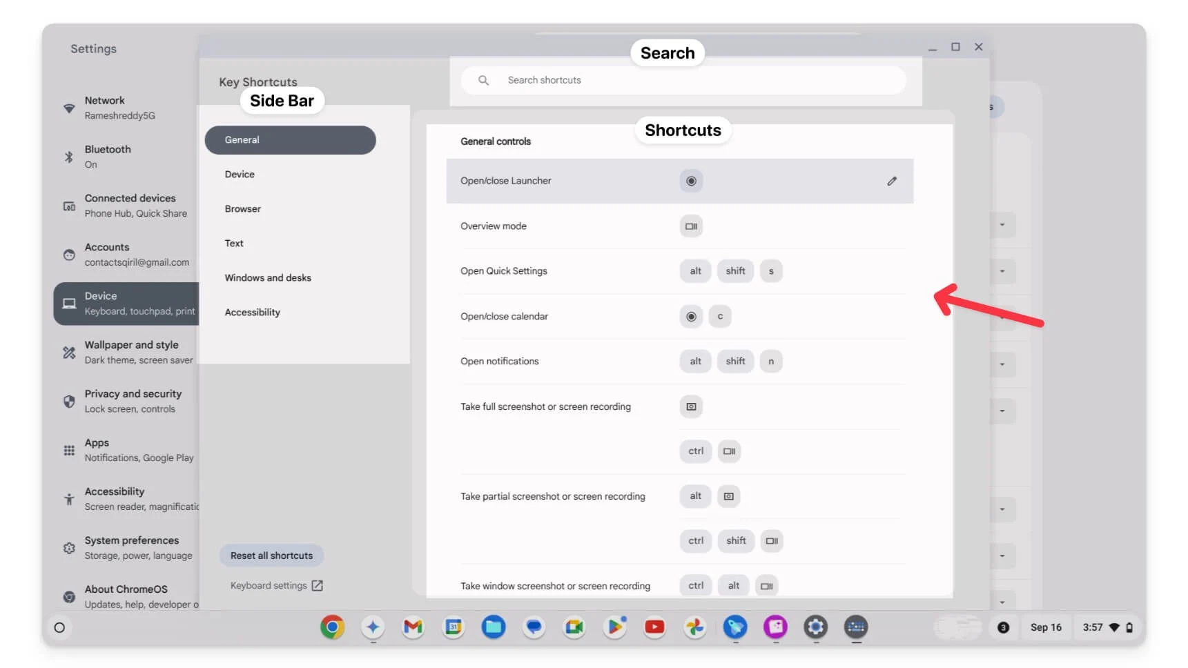 keyboard shortcuts editor elements