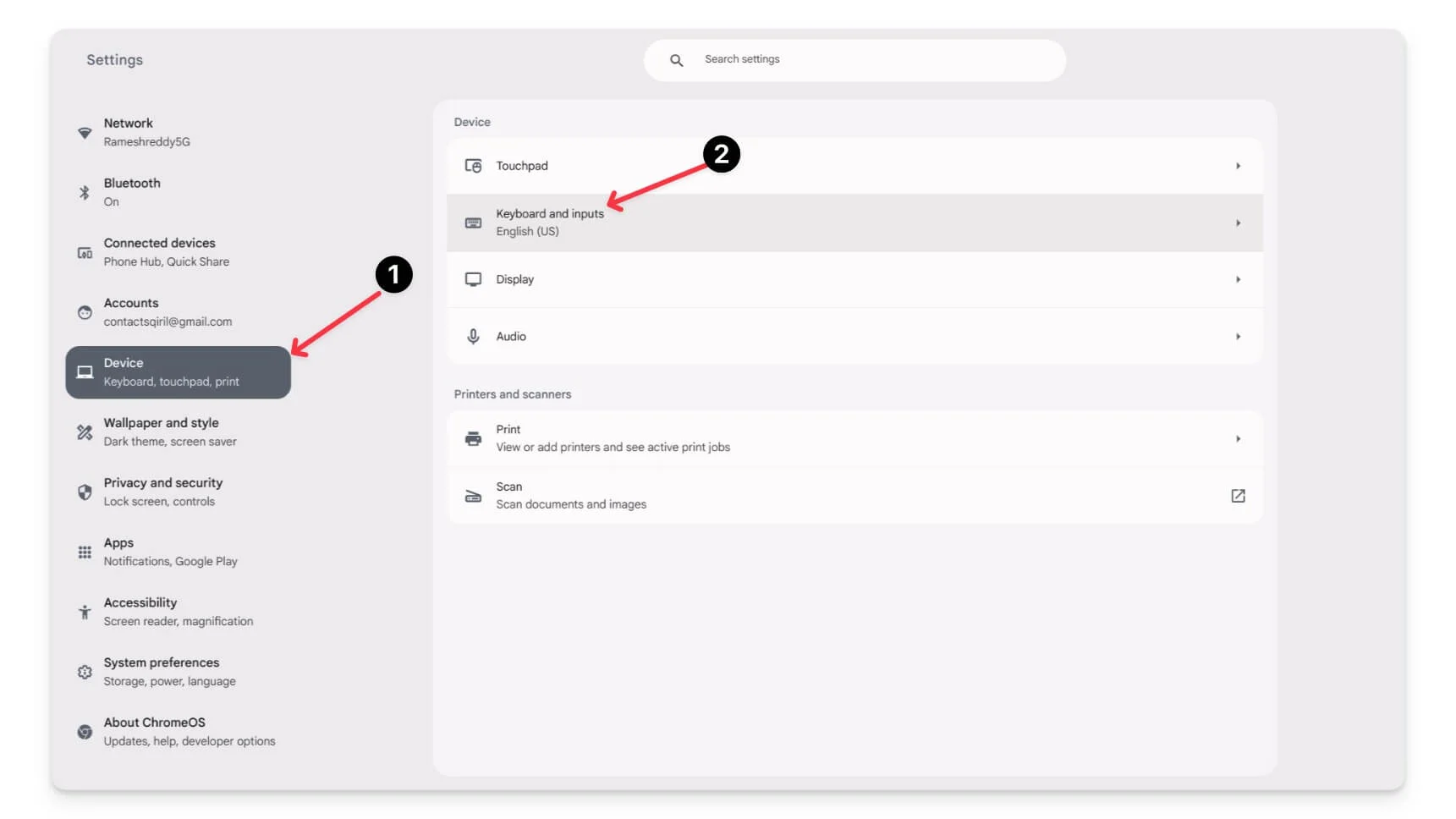 chrombook keyboard and input settings