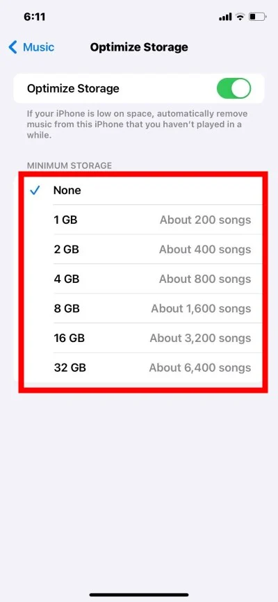 optimized storage option