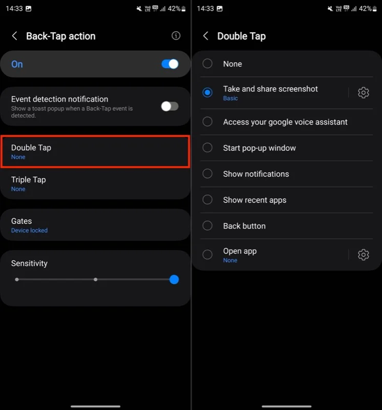 customizing the double tap back tap gesture on a galaxy phone.