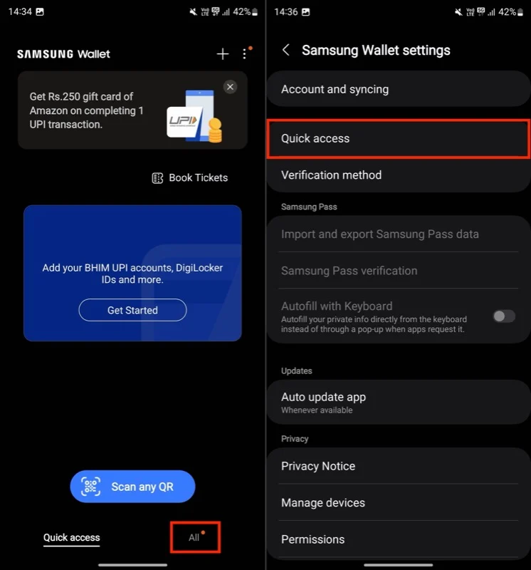 samsung wallet settings.