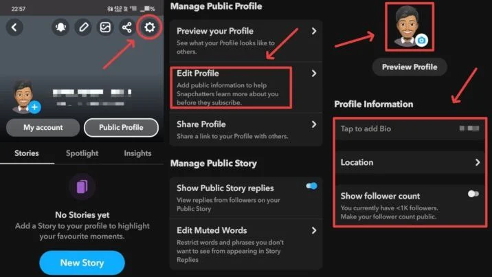 edit a public profile on snapchat