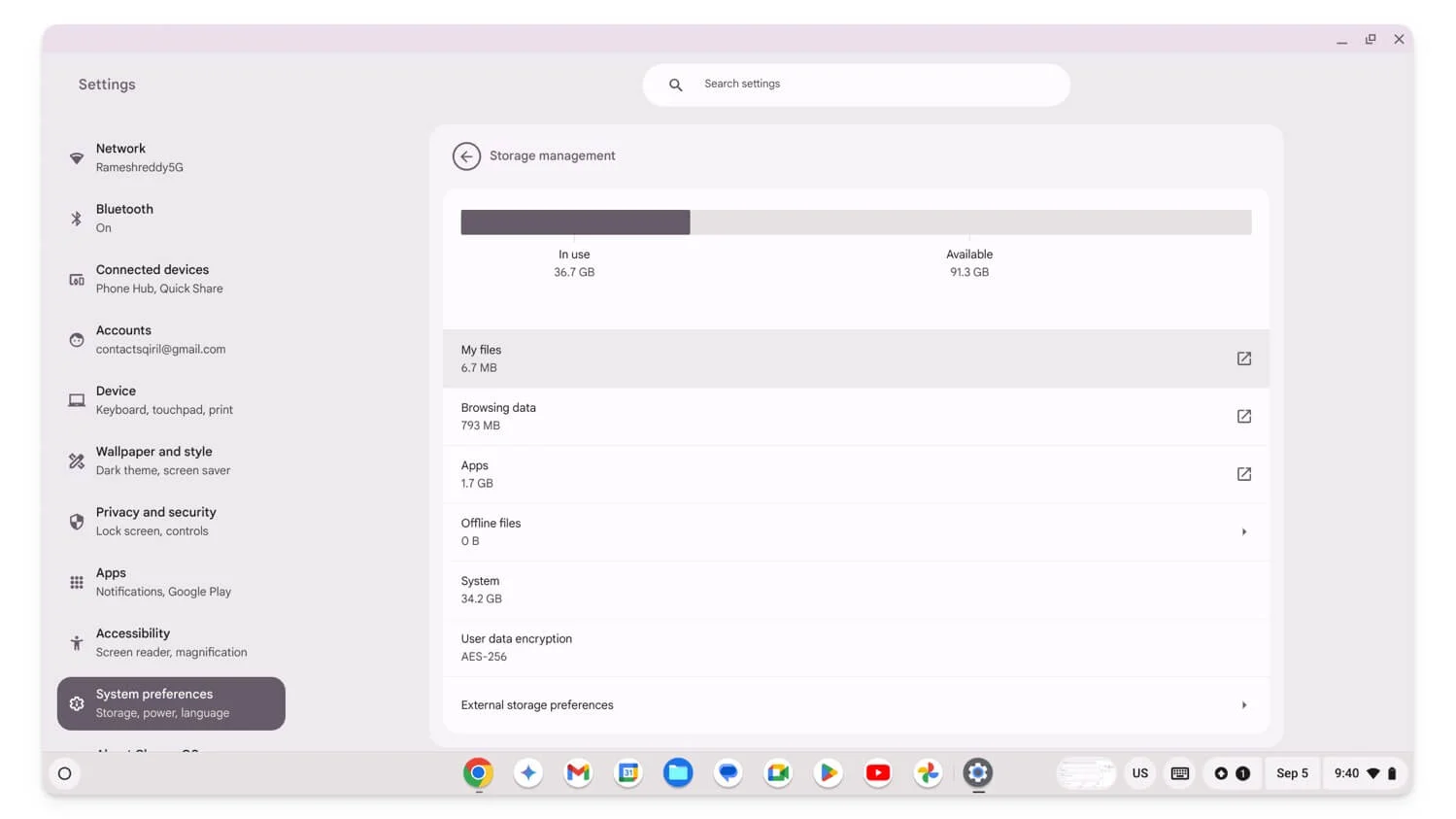 chromebook storage management screen