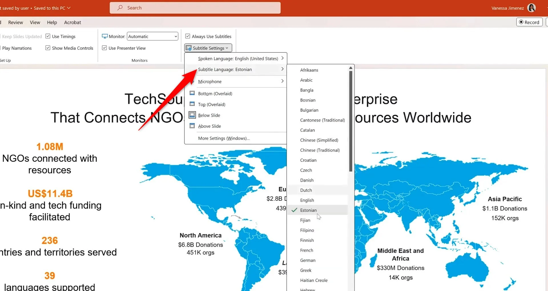 subtitle settings powerpoint