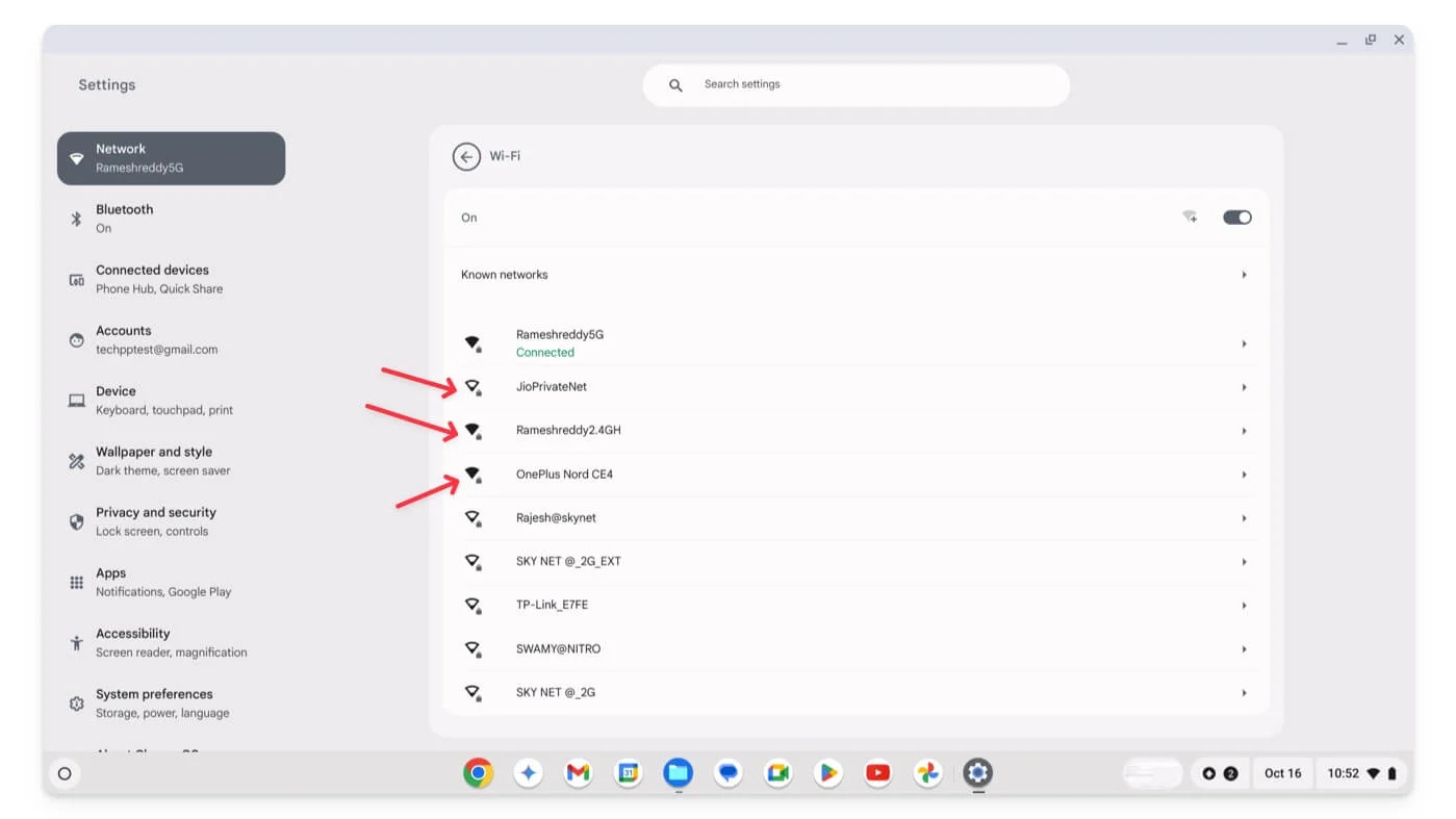 saved wifi netoworks on chromebook