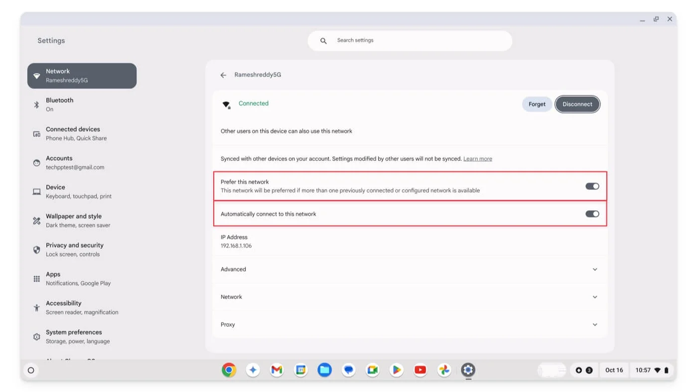 prefer this network option on chromebook