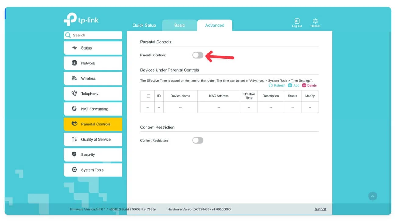 parental controls on router