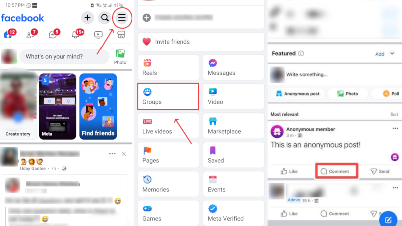 comment anonymously on facebook groups on mobile app