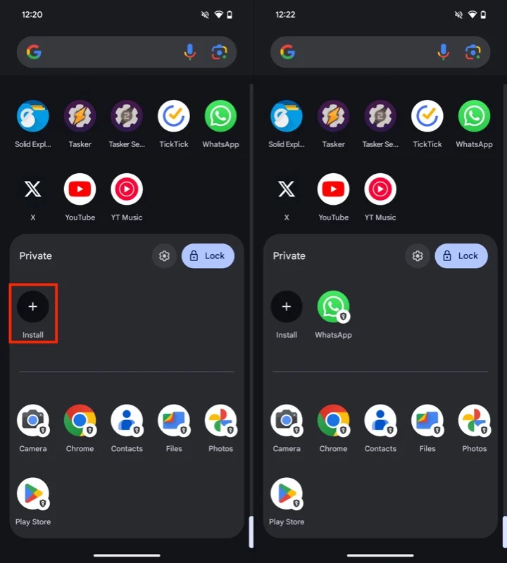installing a new app to the private space on a pixel phone.