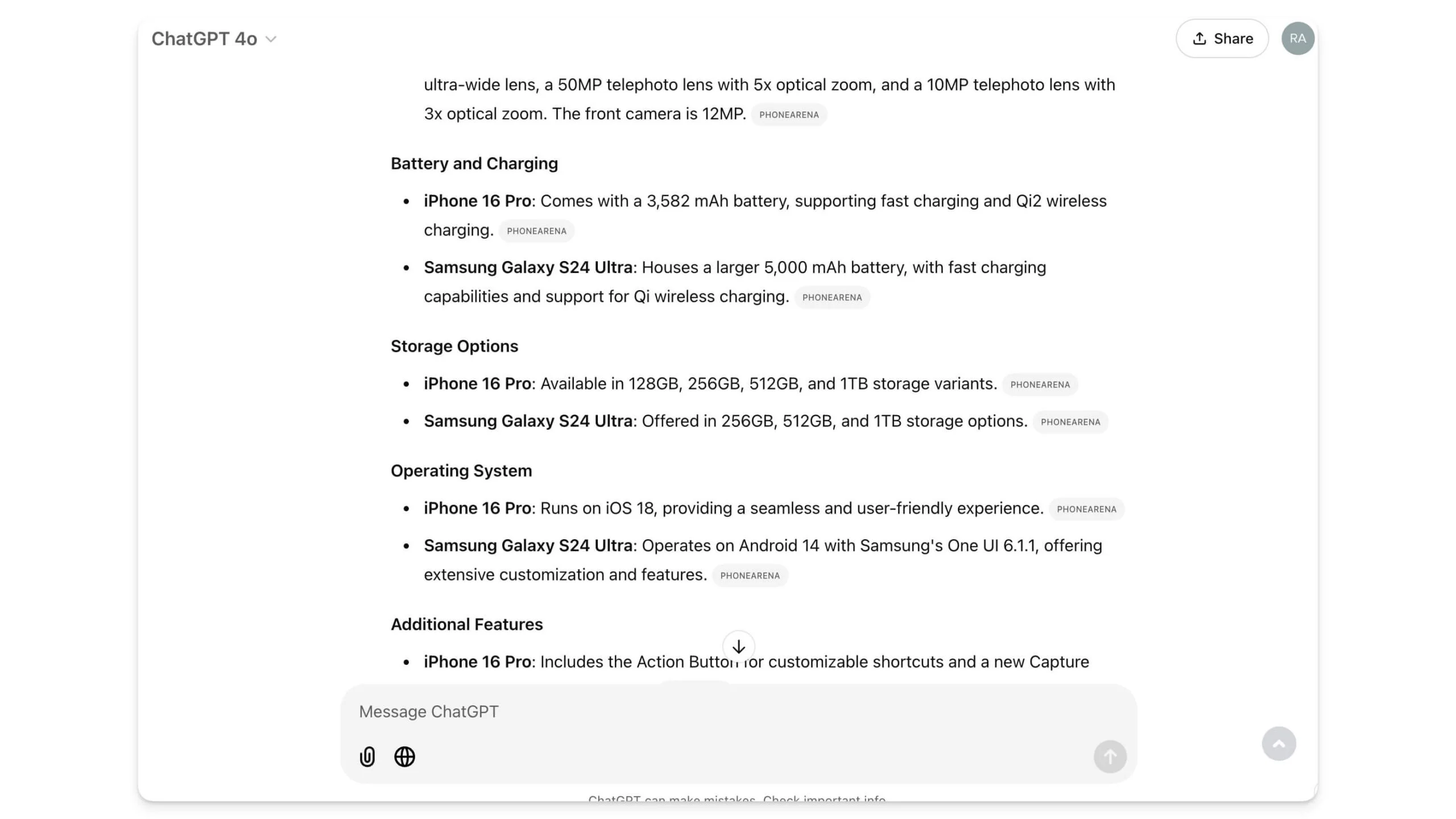 iphone 16 pro vs samsung galaxy s24, chatgpt search results