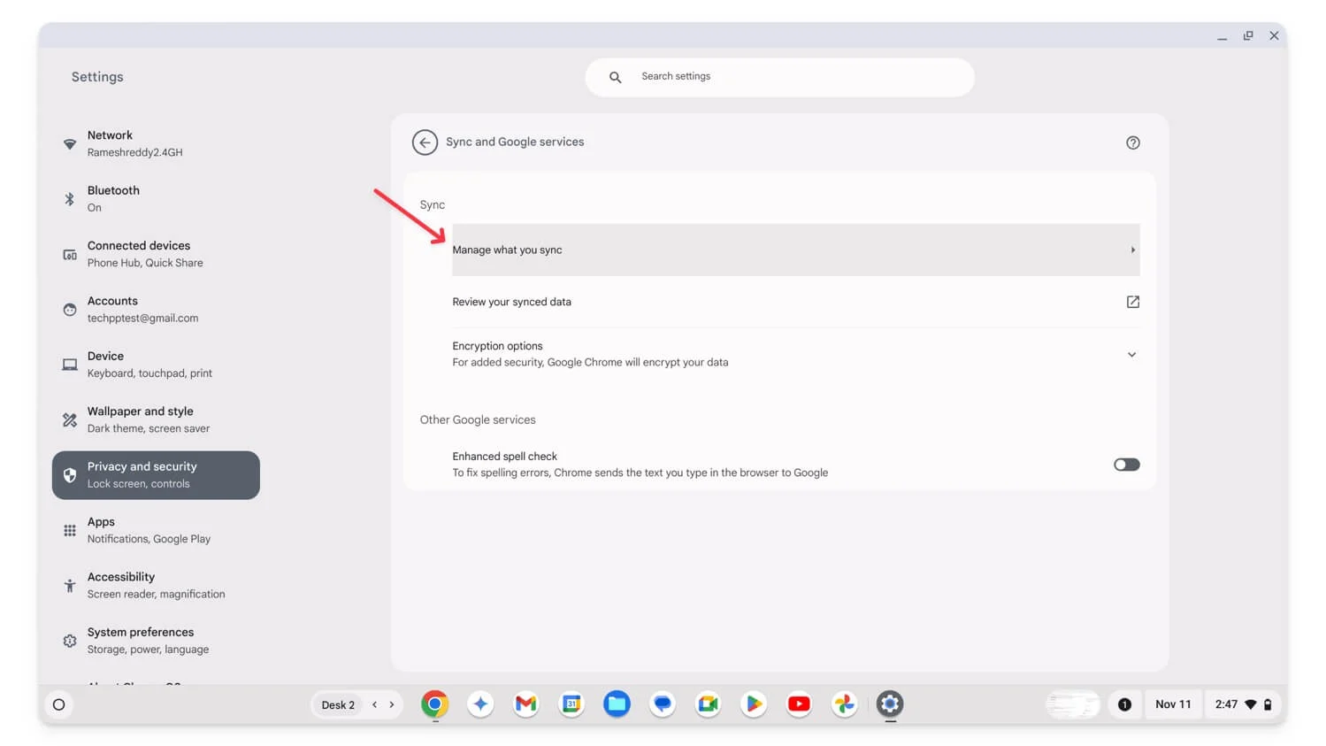 manage what you sync on chromeos