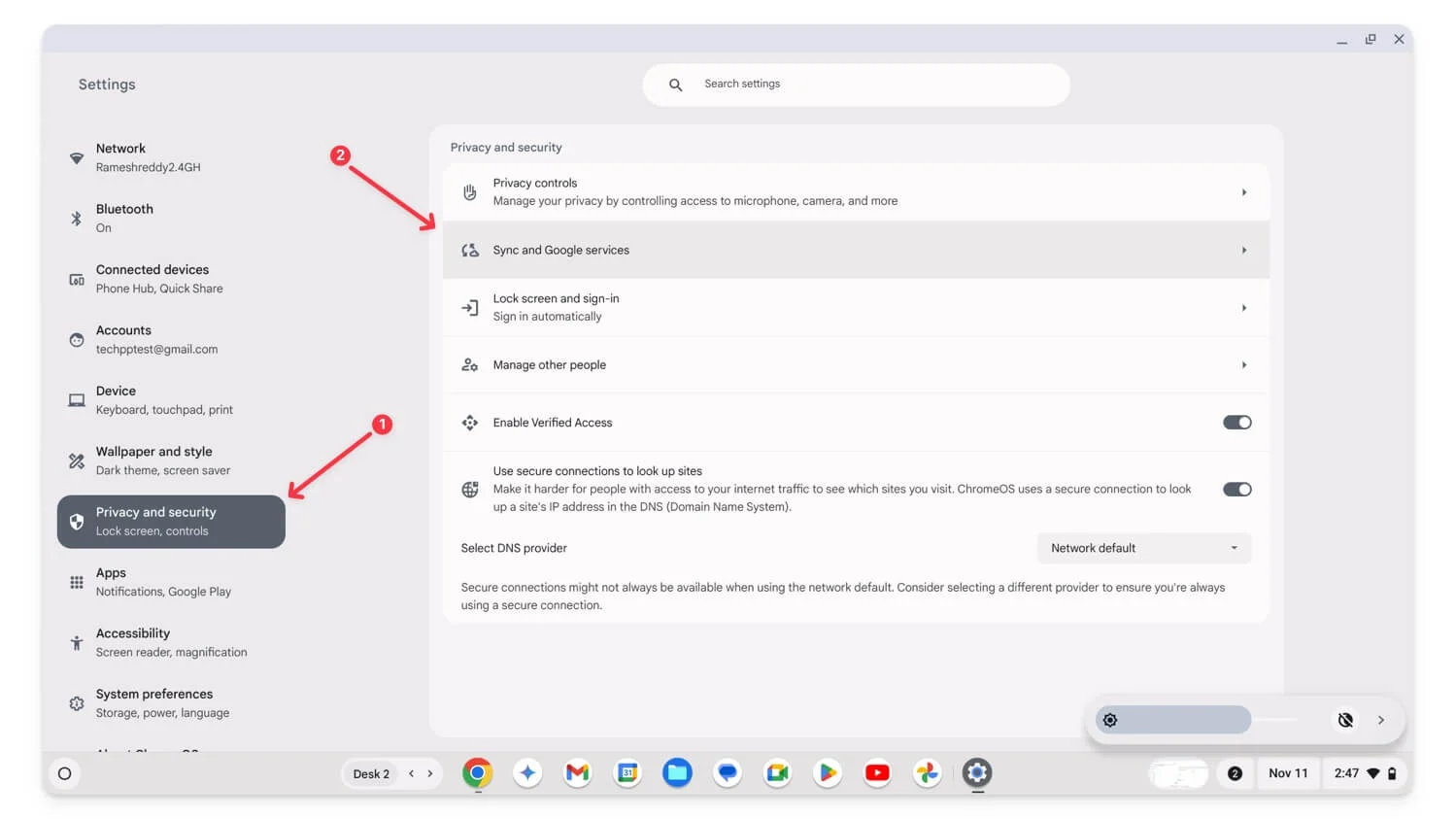 chromeos sync settings