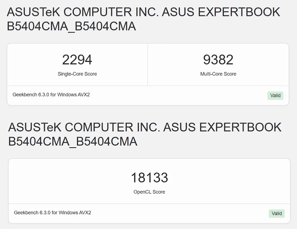 geekbench asus expertbook b5