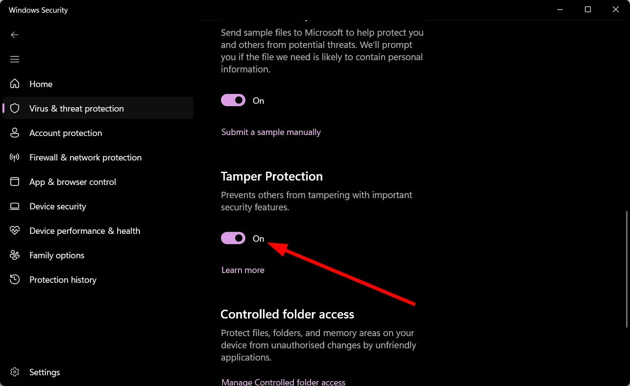 tamper protection disable