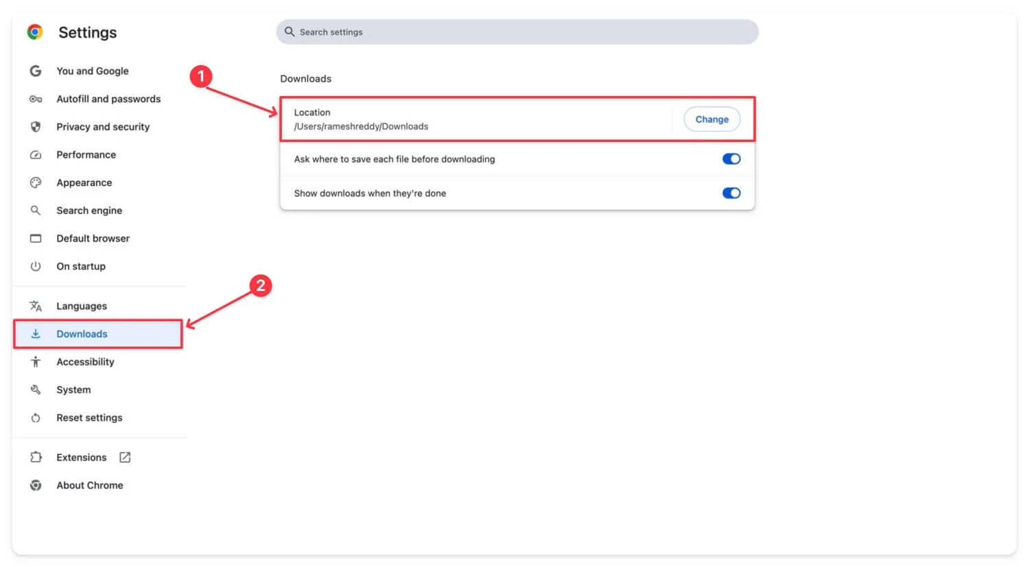 google chrome download settings