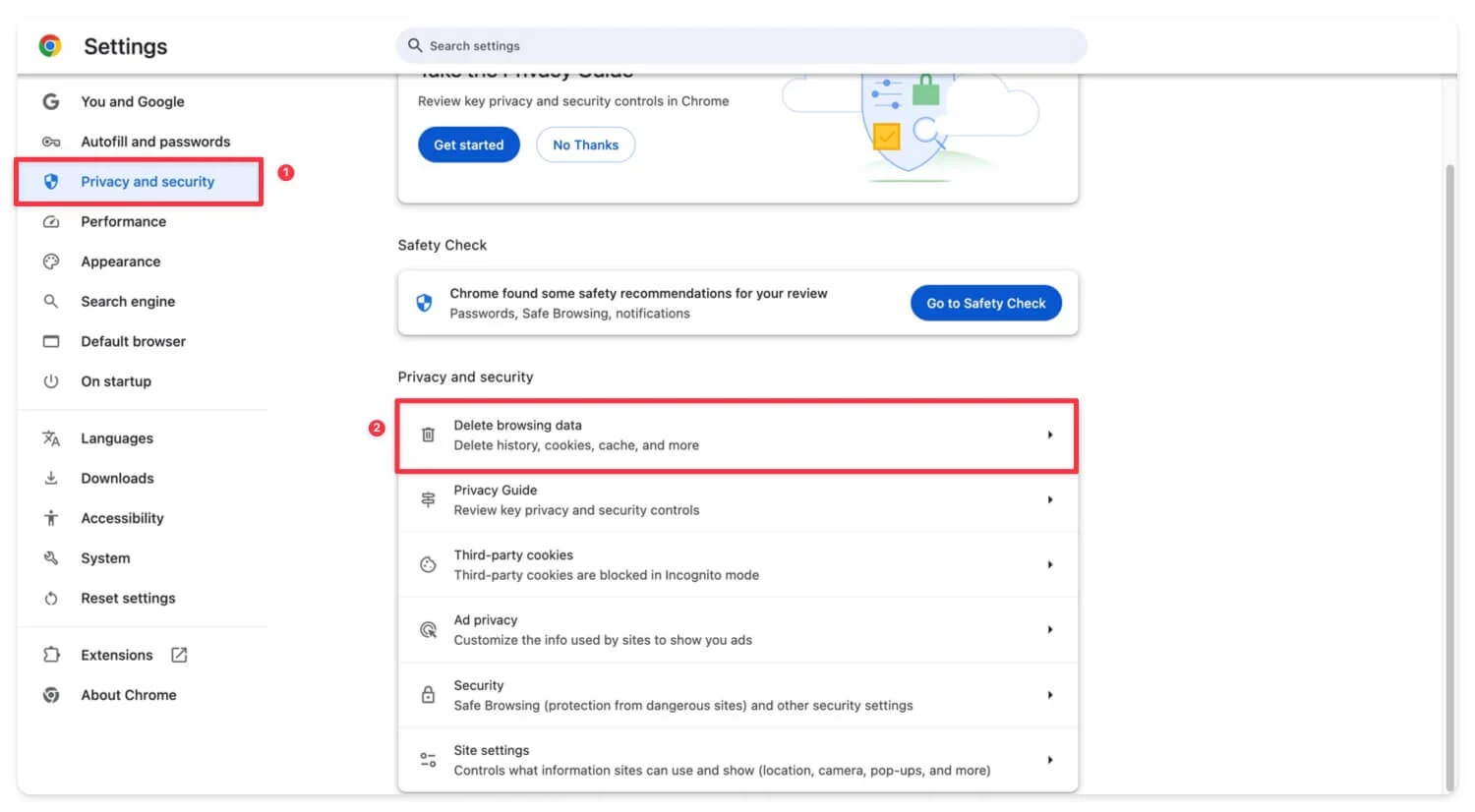 clear browsing data chrome