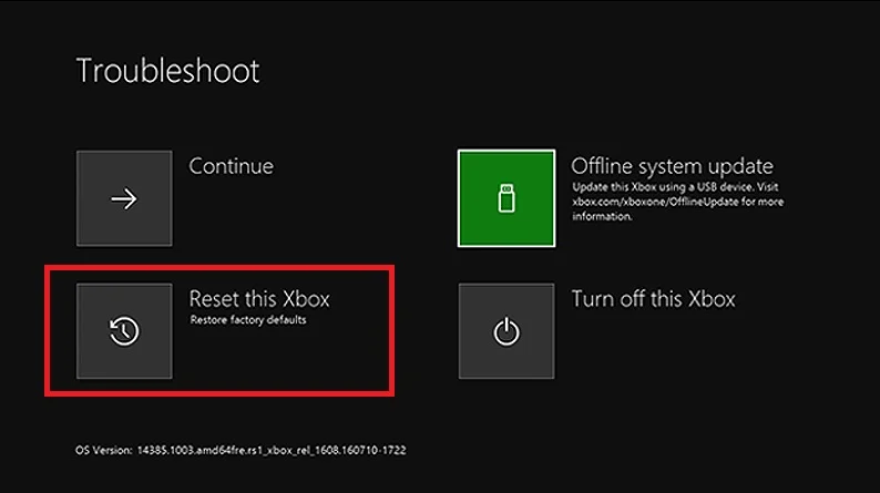 reset xbox one console